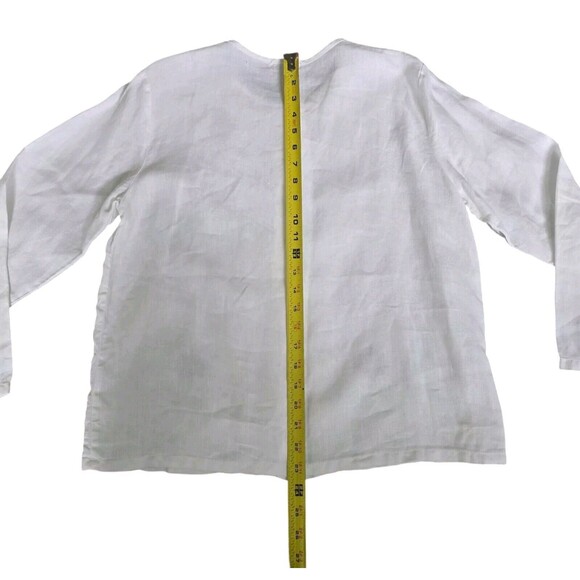 Russ Berens Linen Top White Floral Stitching Button Up Long Sleeve X Small USA - Picture 11 of 14